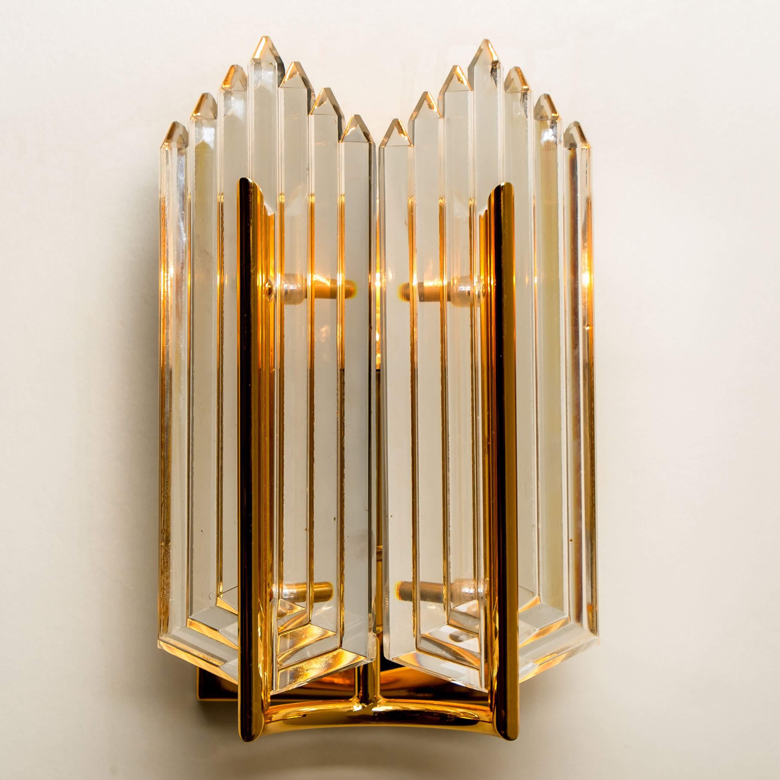 Pair of Art Deco Style Glass and Brass Wall Sconces, 1960s 4