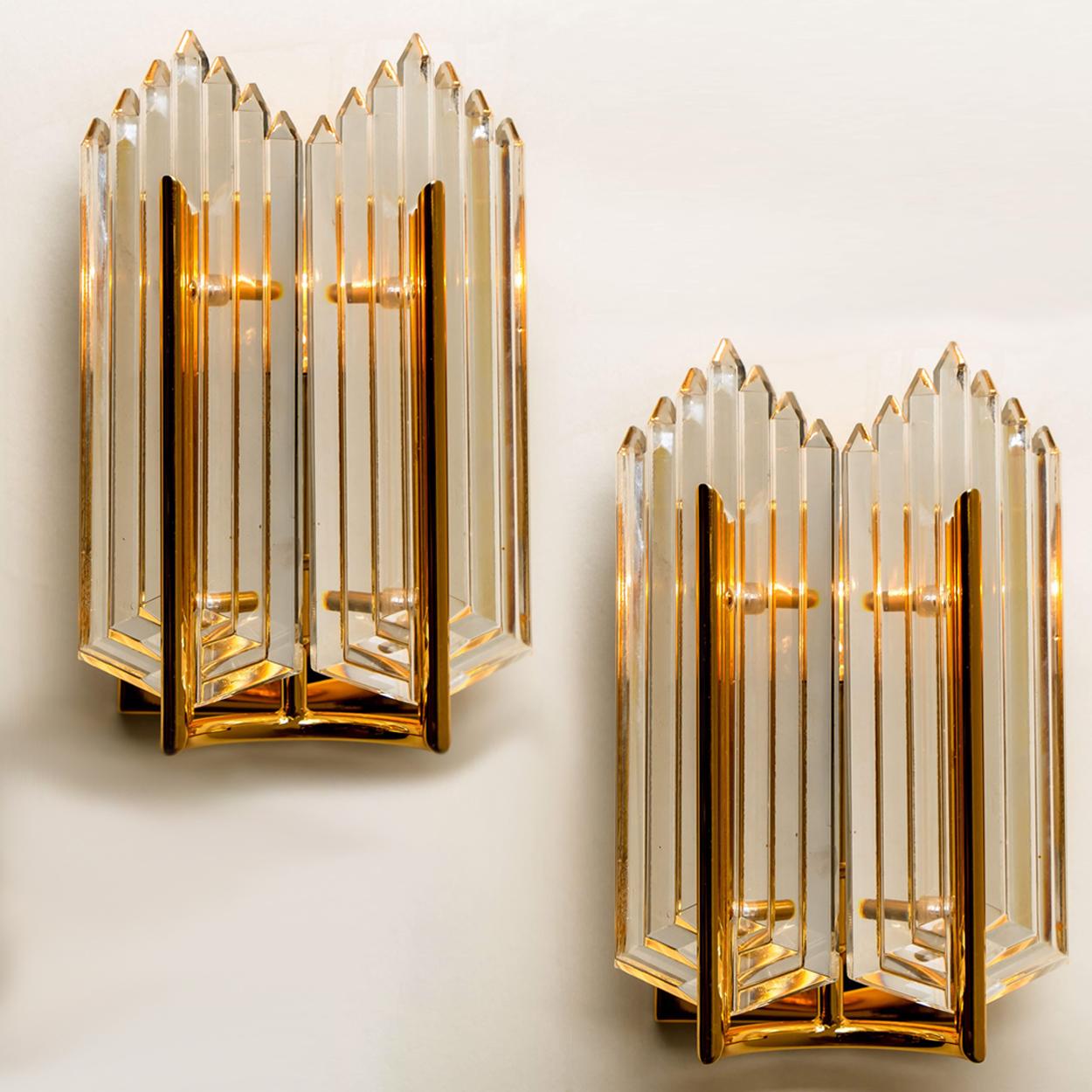 Pair of Art Deco Style Glass and Brass Wall Sconces, 1960s 5