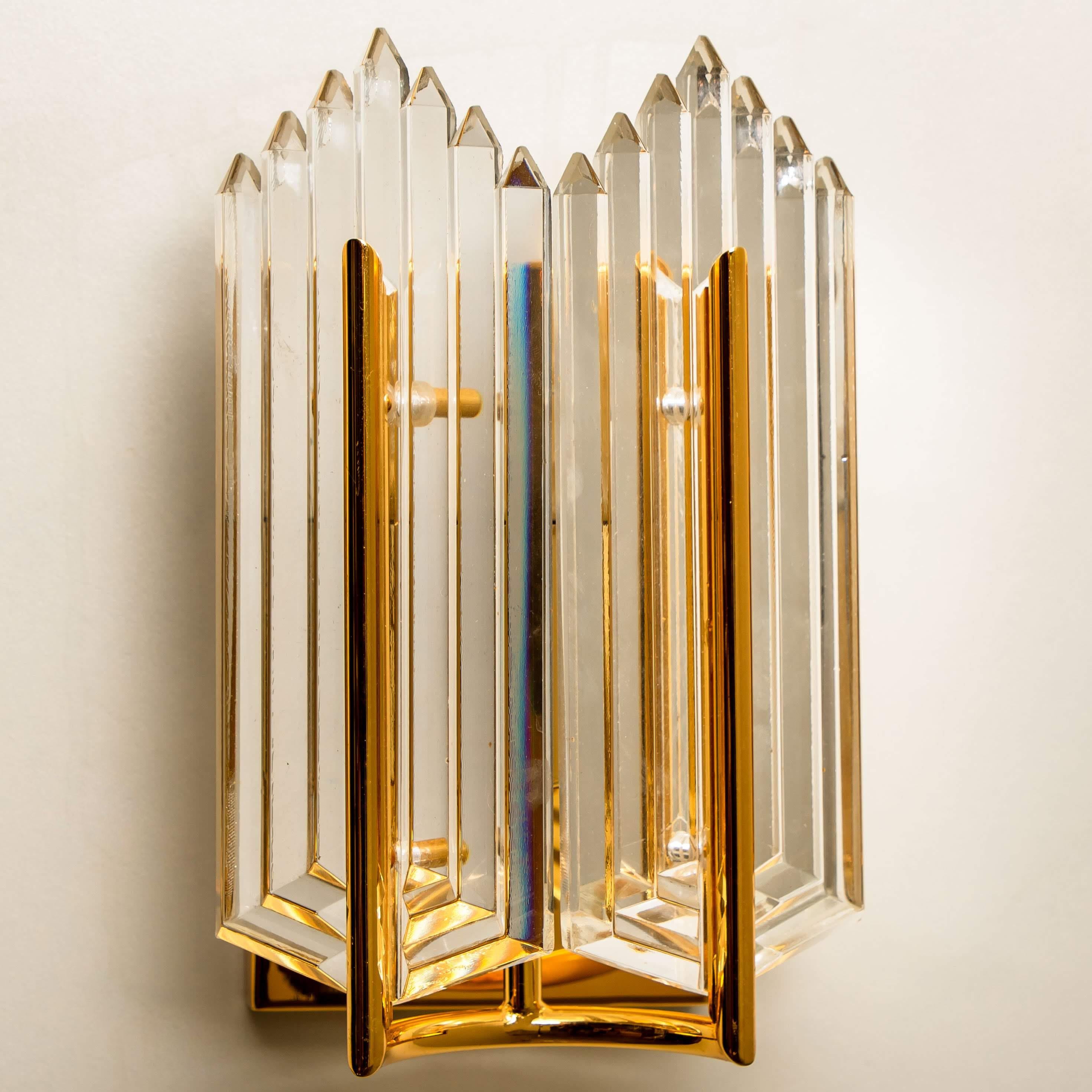 20th Century Pair of Art Deco Style Glass and Brass Wall Sconces, 1960s