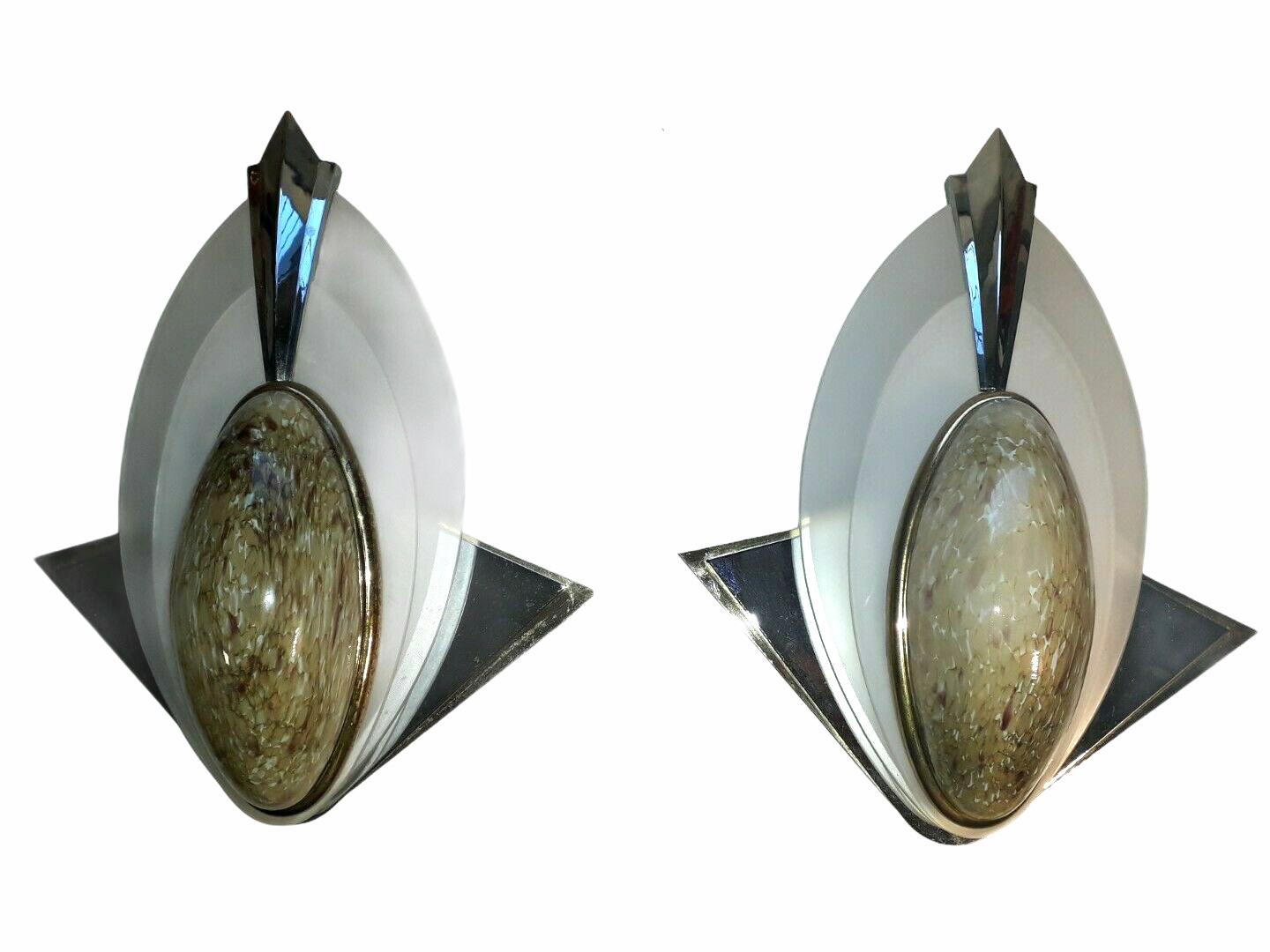 Pair of Art Deco Style Glass, Chrome and Brass Sconces Vintage, German, 1970s For Sale 6
