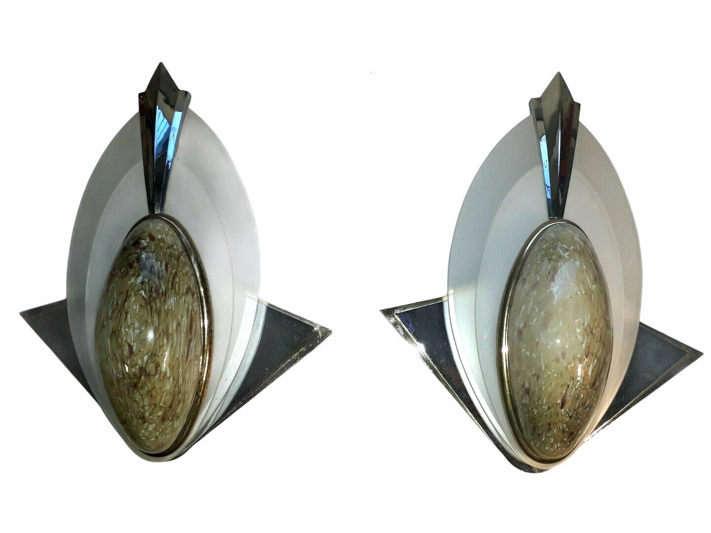 Pair of Art Deco Style Glass, Chrome and Brass Sconces Vintage, German, 1970s For Sale 5