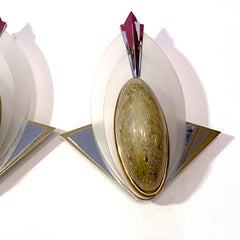 Pair of Art Deco Style Glass, Chrome and Brass Sconces Vintage, German, 1970s