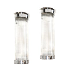 Pair of Art Deco Style Glass Rod Sconces in Chrome Fittings