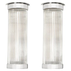 Pair of Art Deco Style Glass Rod Sconces in Chrome Fittings