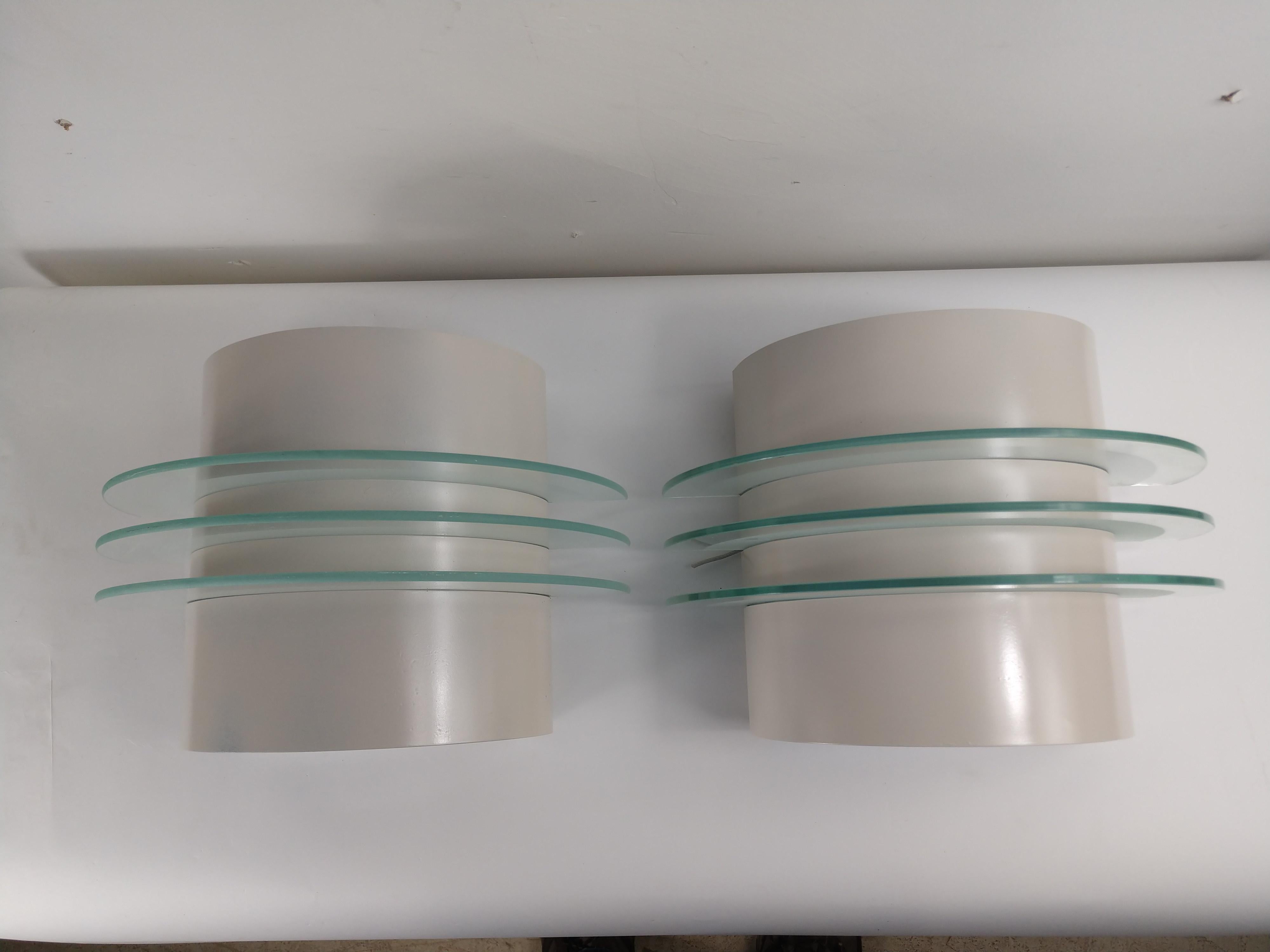 Pair of Art Deco Style Glass Tiered Wall Sconces, c1970 For Sale 3