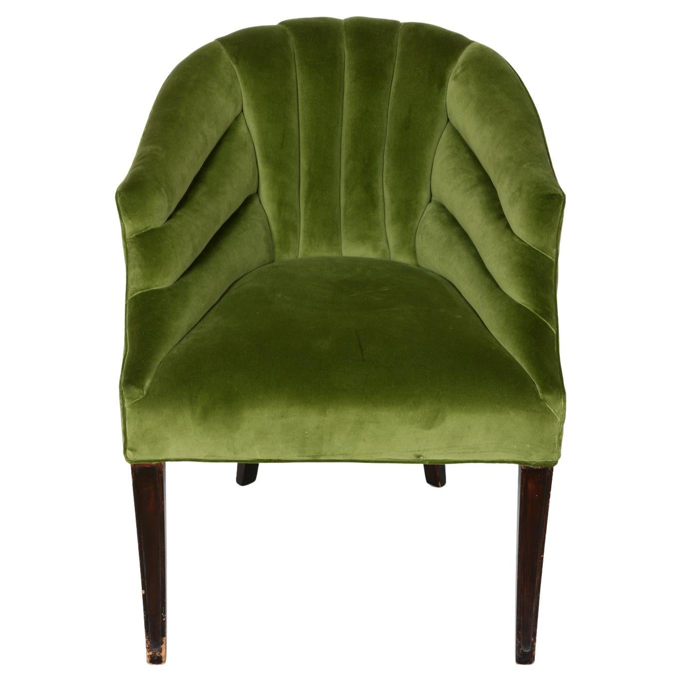 Chrome barrel chairs 1970's Green Leather at 1stDibs