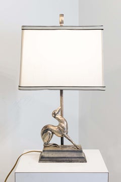Pair of Art Deco Style Greyhound Metal Table Lamps