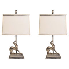 Pair of Art Deco Style Greyhound Metal Table Lamps