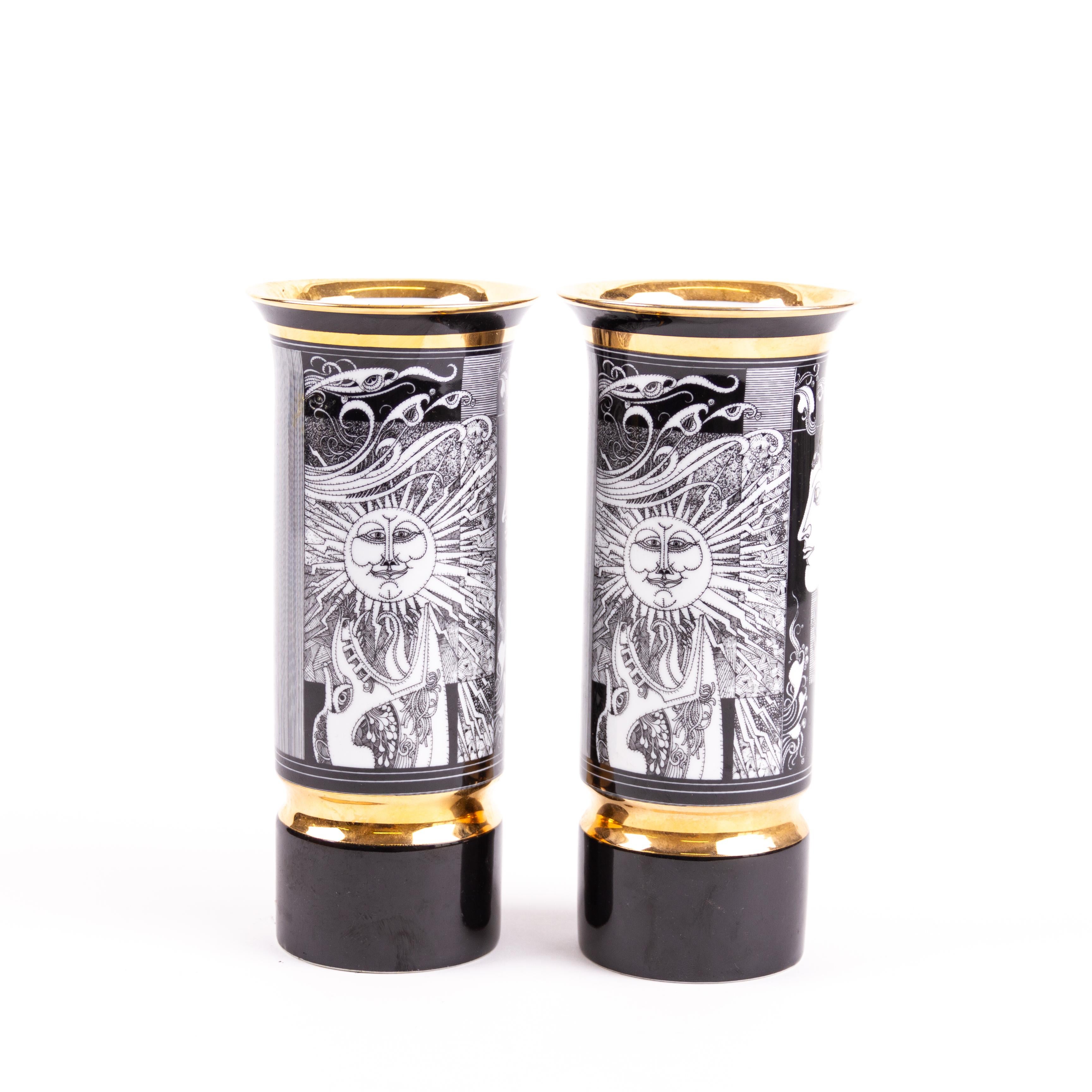 Pair of Art Deco Style Hungarian 24KT Gold Porcelain Vases Designed by Jurcsák László

Good condition
Free international shipping.