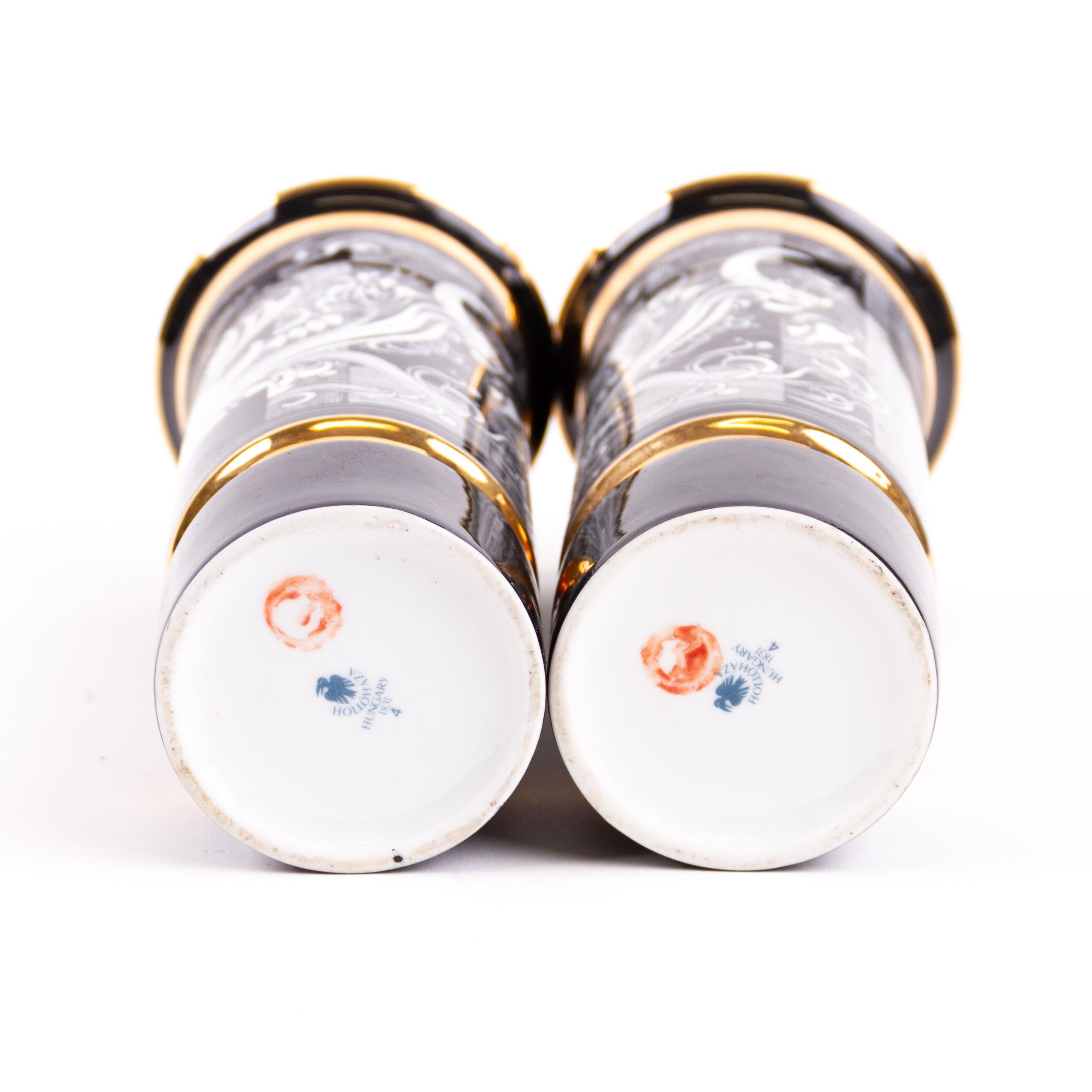 Pair of Art Deco Style Hungarian 24KT Gold Porcelain Vases by Jurcsák László 1