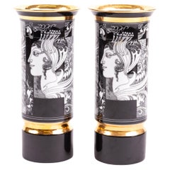 Pair of Art Deco Style Hungarian 24KT Gold Porcelain Vases by Jurcsák László