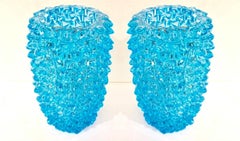 Paar Art Deco Stil Italienisch Aquamarin Murano Glas Centerpiece Vasen