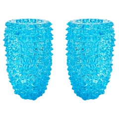 Paar Art Deco Stil Italienisch Aquamarin Murano Glas Centerpiece Vasen