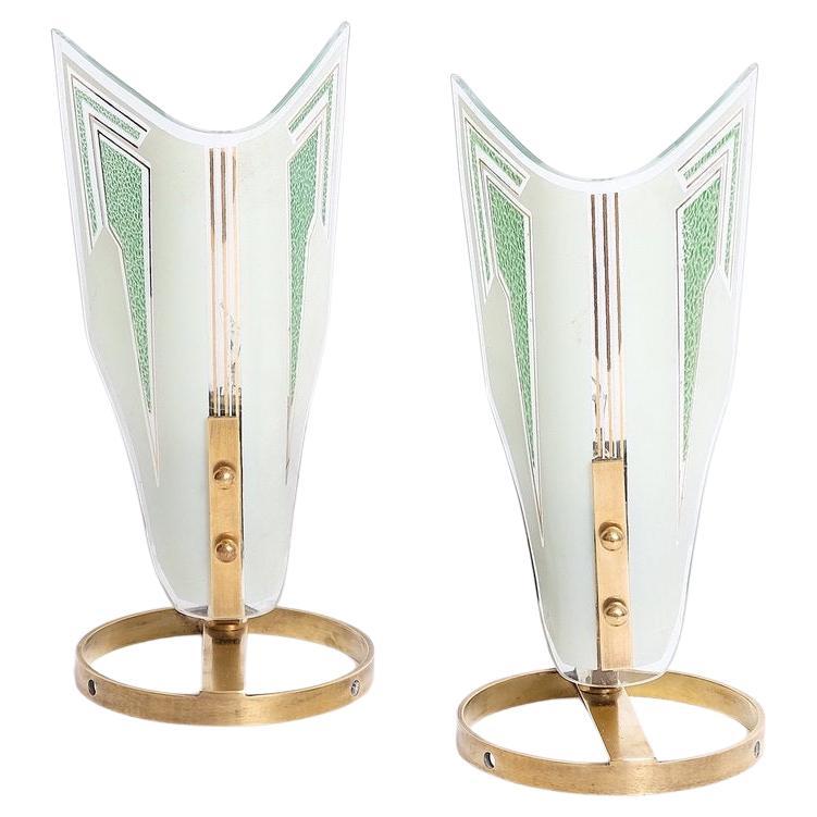 Paar italienische Tischlampen im Art-déco-Stil aus der Mitte des Jahrhunderts im Angebot