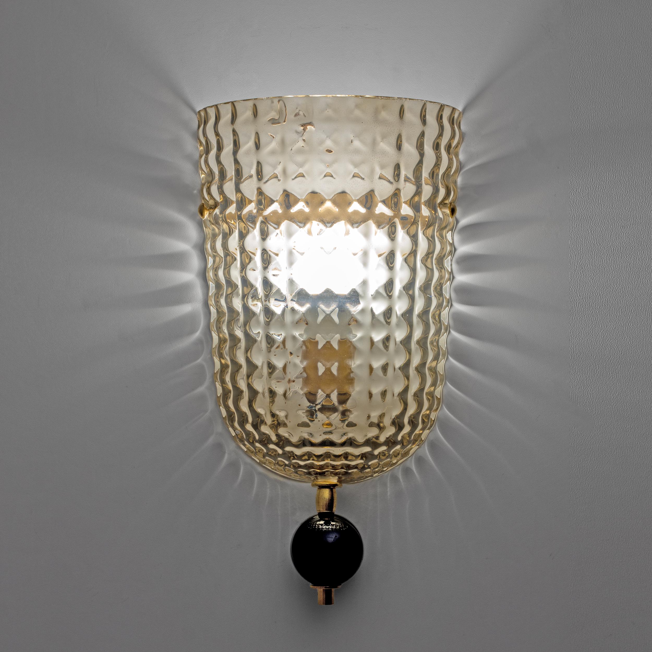 Art Déco Coppia di lampade in stile Art Dèco in vetro di Murano e ottone