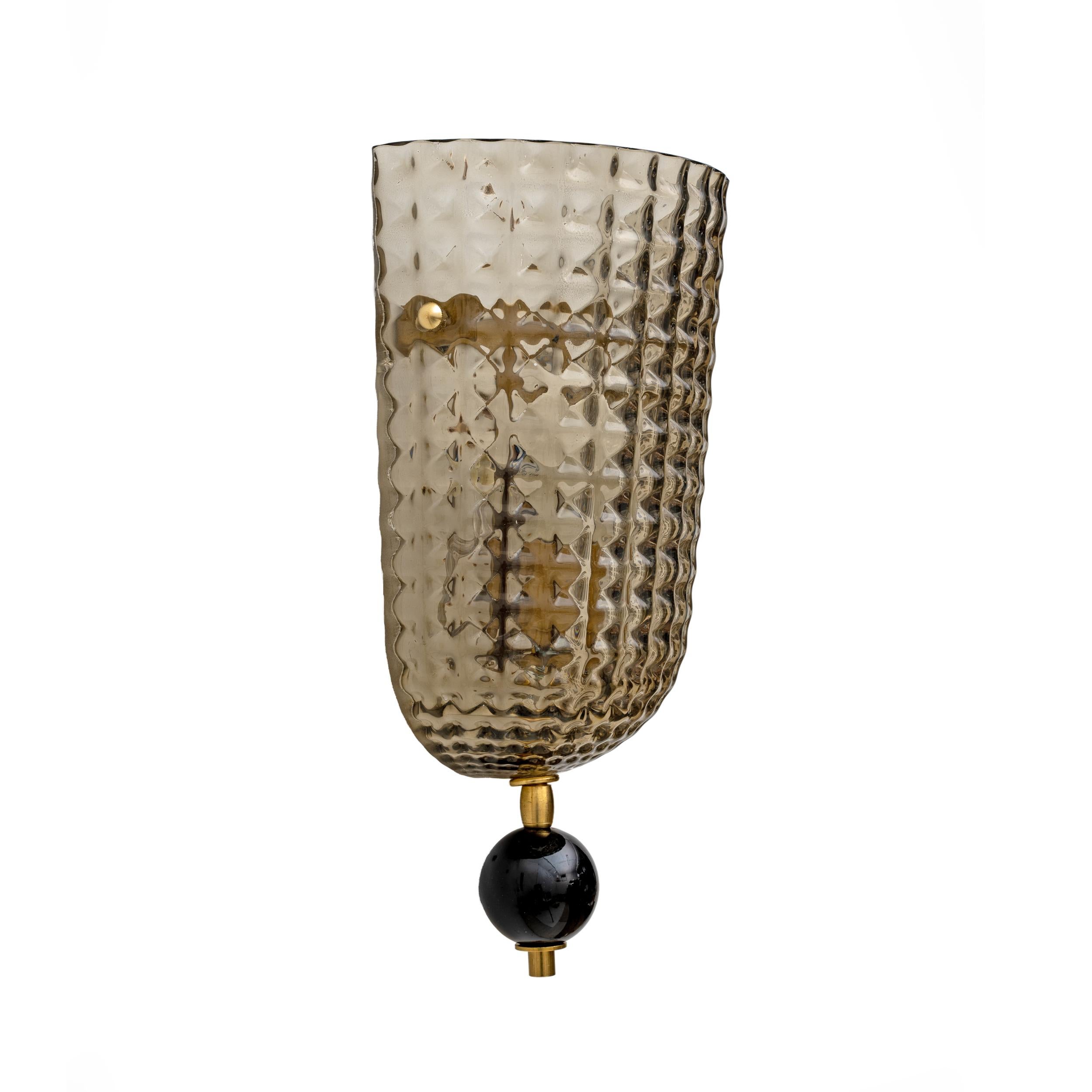 Ottone Coppia di lampade in stile Art Dèco in vetro di Murano e ottone