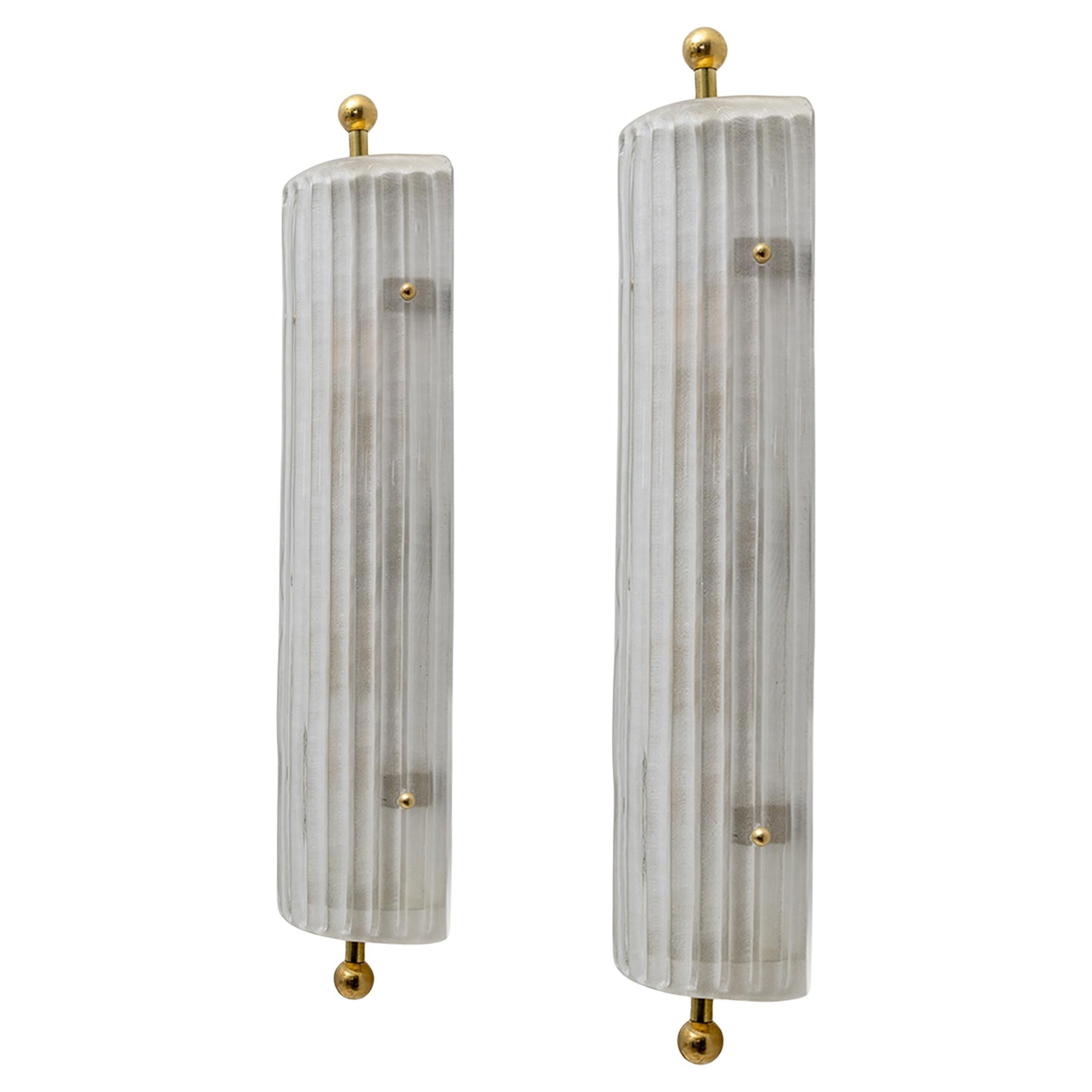 Pair of Art Dèco Style Italian Murano Glass and Brass Sconces