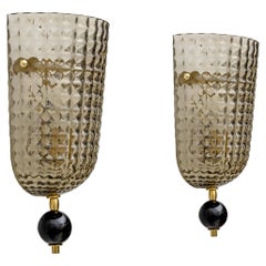 Pair of Art Dèco Style Italian Murano Glass and Brass Sconces
