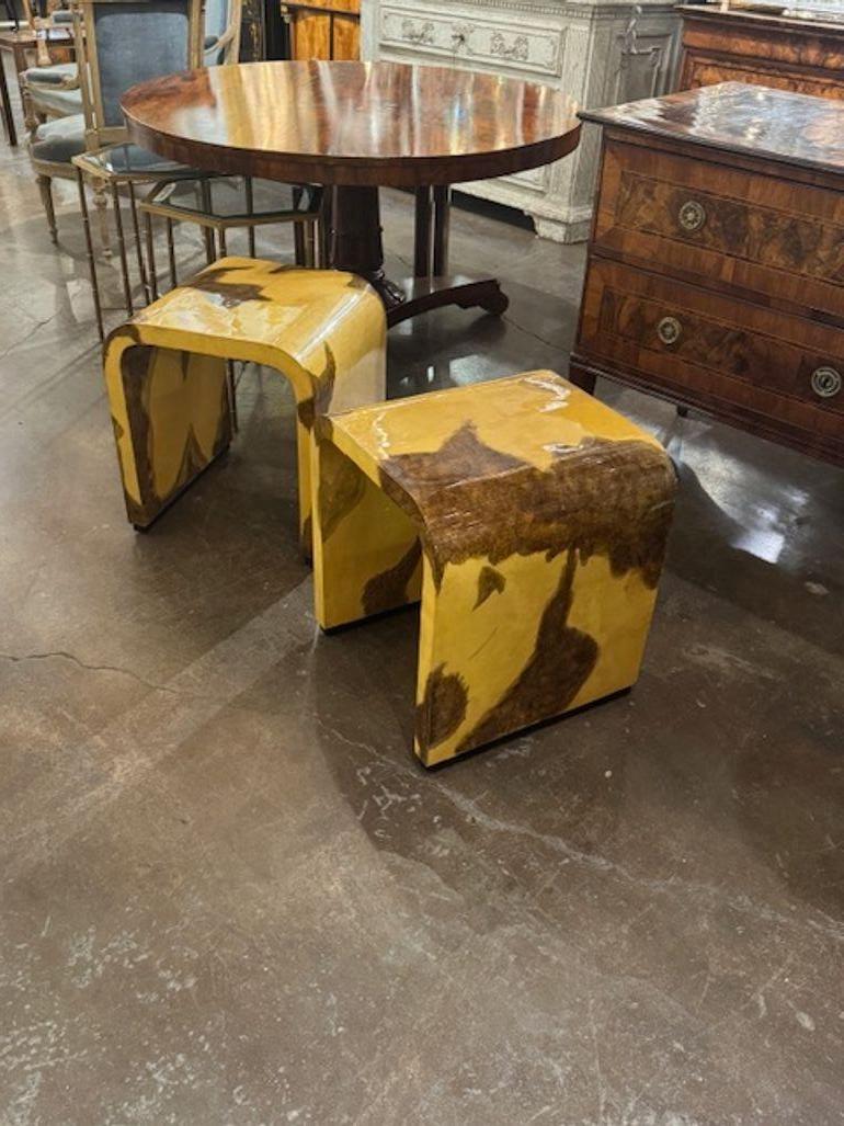 italien Pair of Art Deco Style Italian Parchment Side Tables en vente