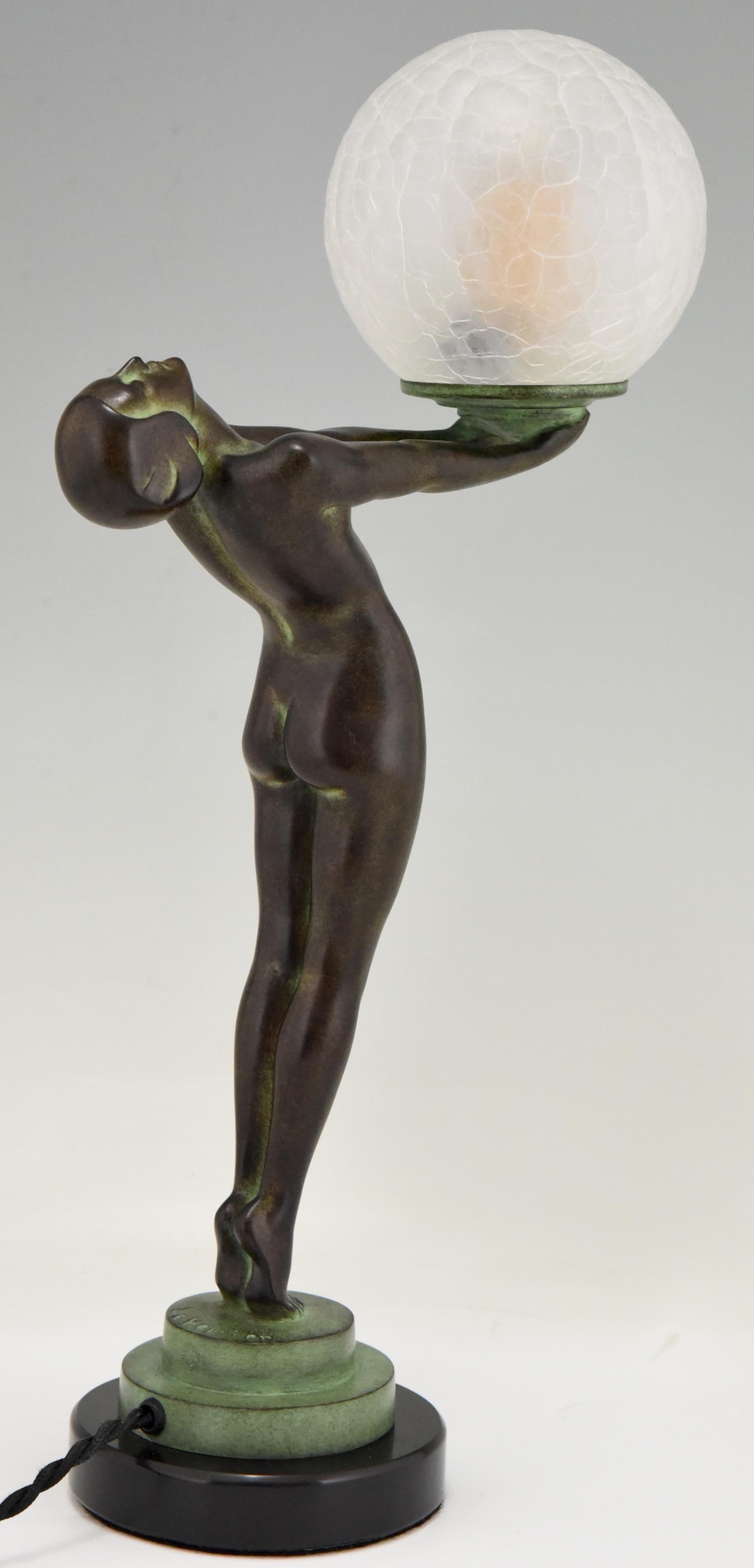 Metal Pair of Art Deco Style Lamps Clarté Standing Nude with Globe by Max Le Verrier For Sale