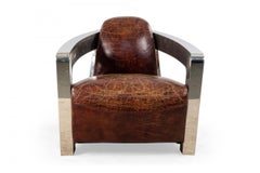 Paar Loungesessel aus Leder und Chrom im Art-déco-Stil