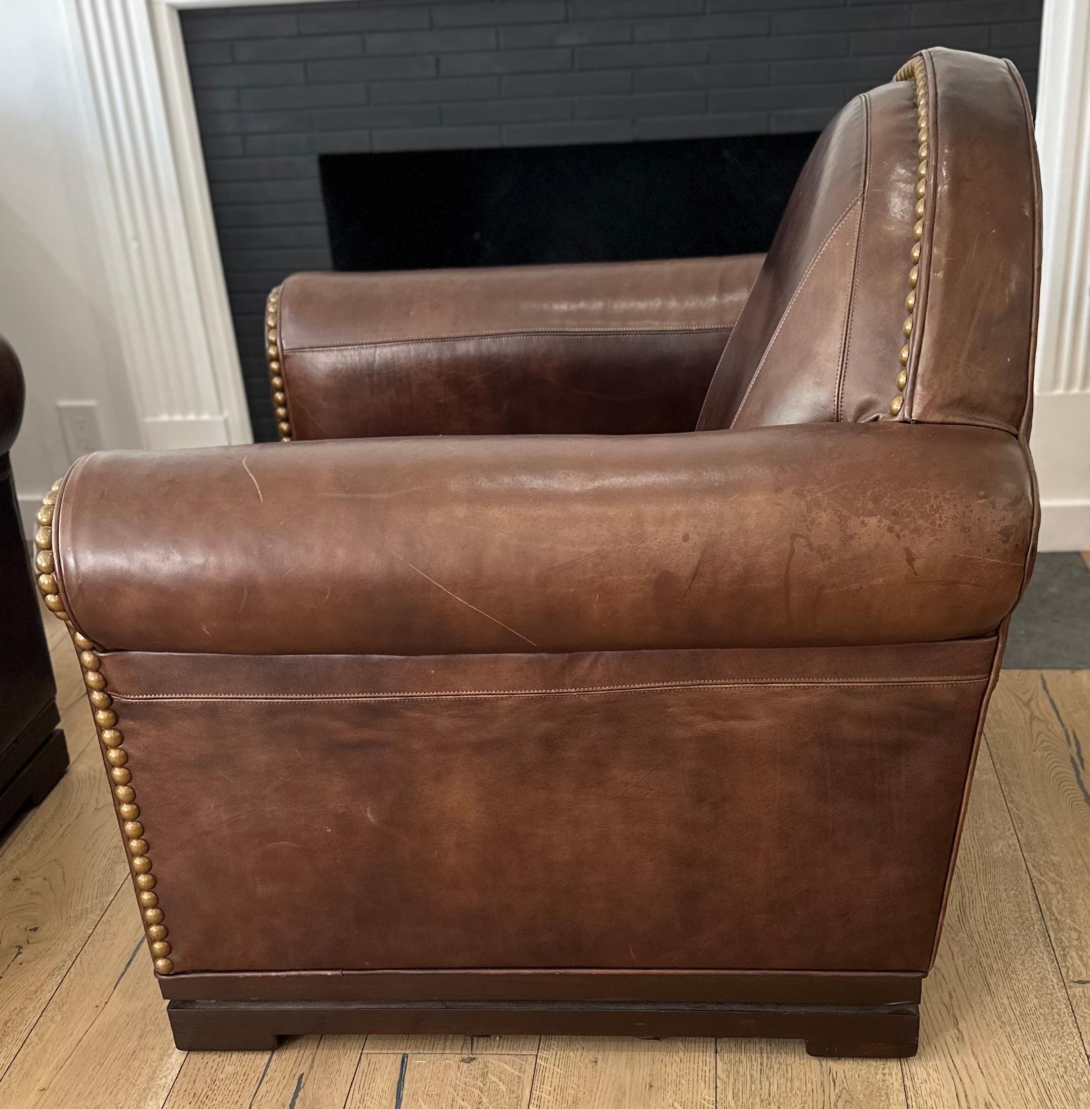 Pair of Art Deco Style Leather Club Chairs by Mulholland Brothers For Sale 1