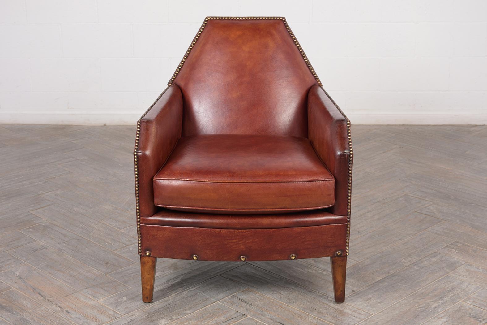 American Pair of Art Deco Style Leather Club Chairs