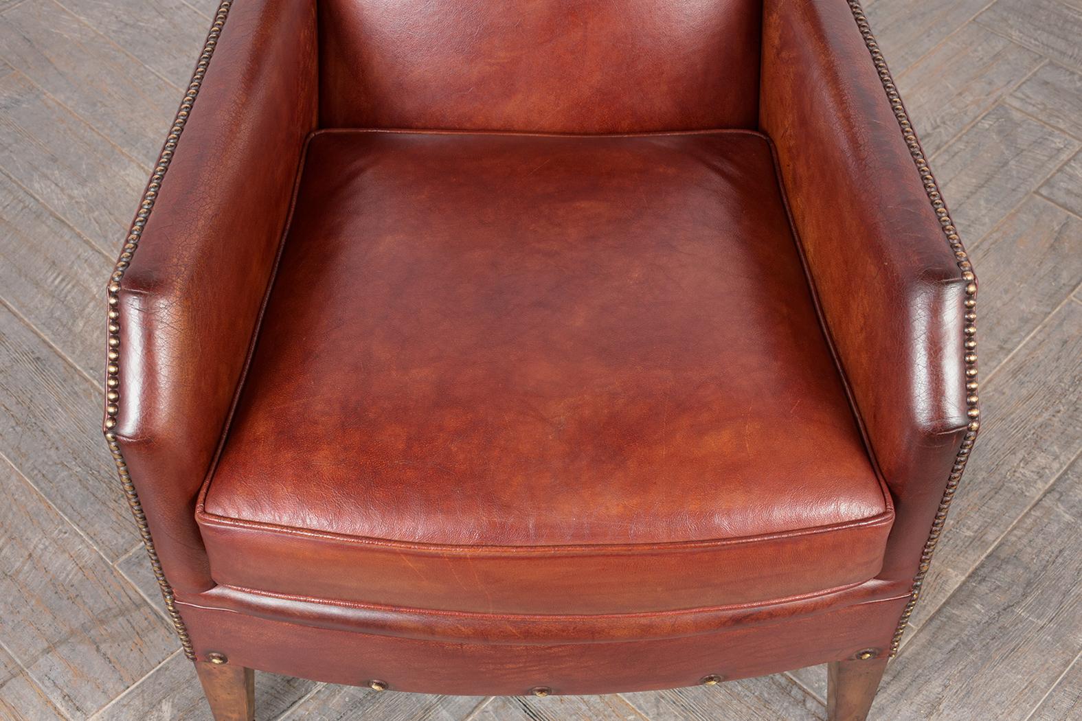 Dyed Pair of Art Deco Style Leather Club Chairs