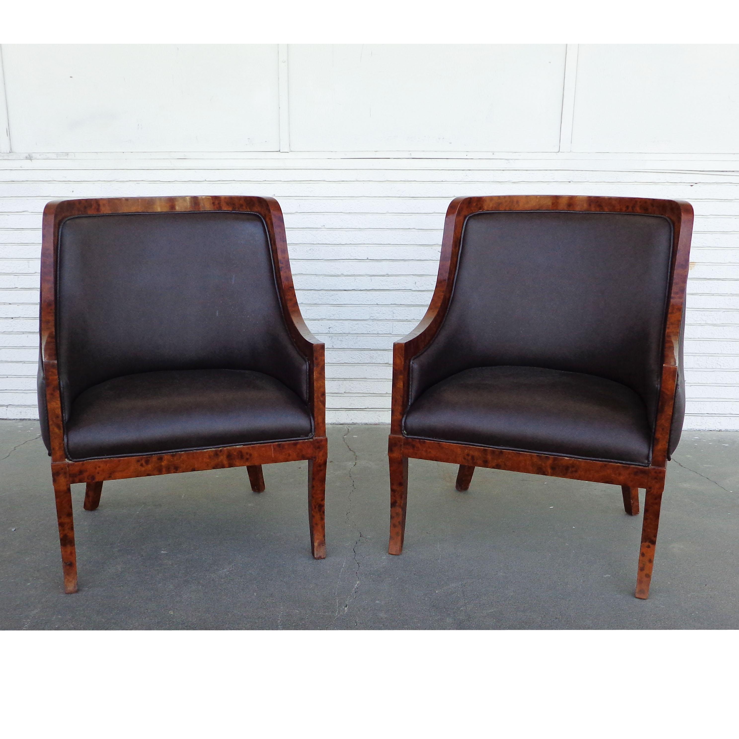 Pair of Art Deco Style Lounge Chairs In Fair Condition For Sale In Pasadena, TX