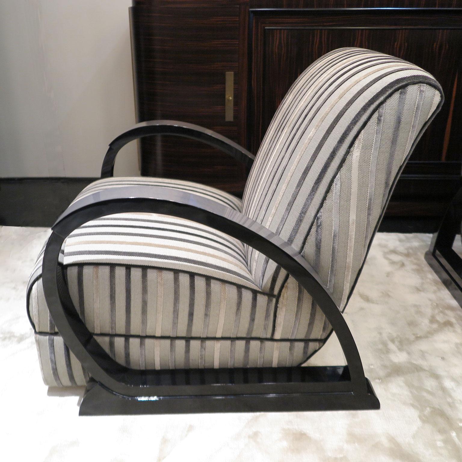 American Pair of Art Deco Style Lounge Chairs in Grey Maple with Black Lacquer