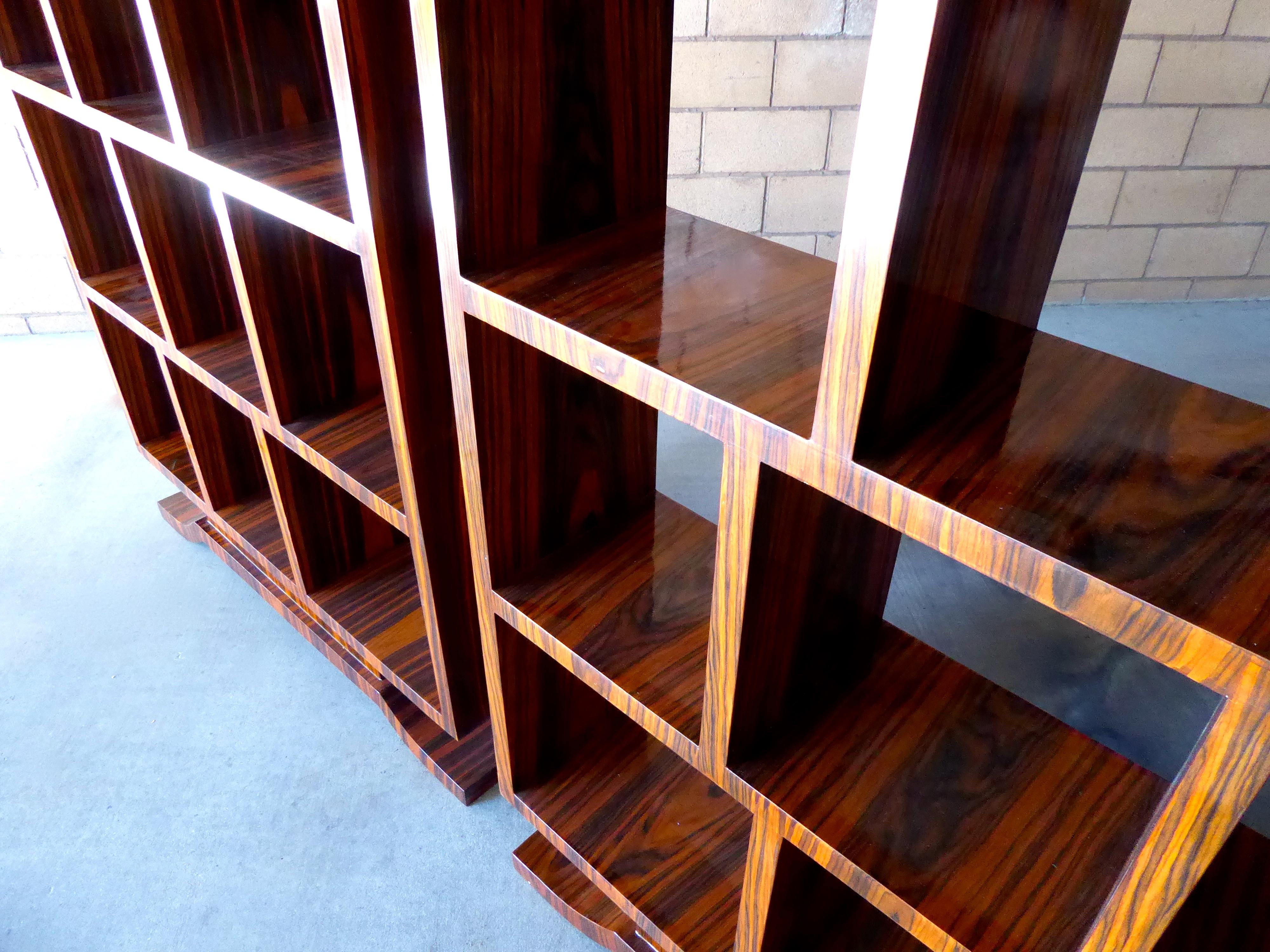 Pair of Art Deco Style Macassar Ebony Book Shelves In Excellent Condition In Palm Springs, CA