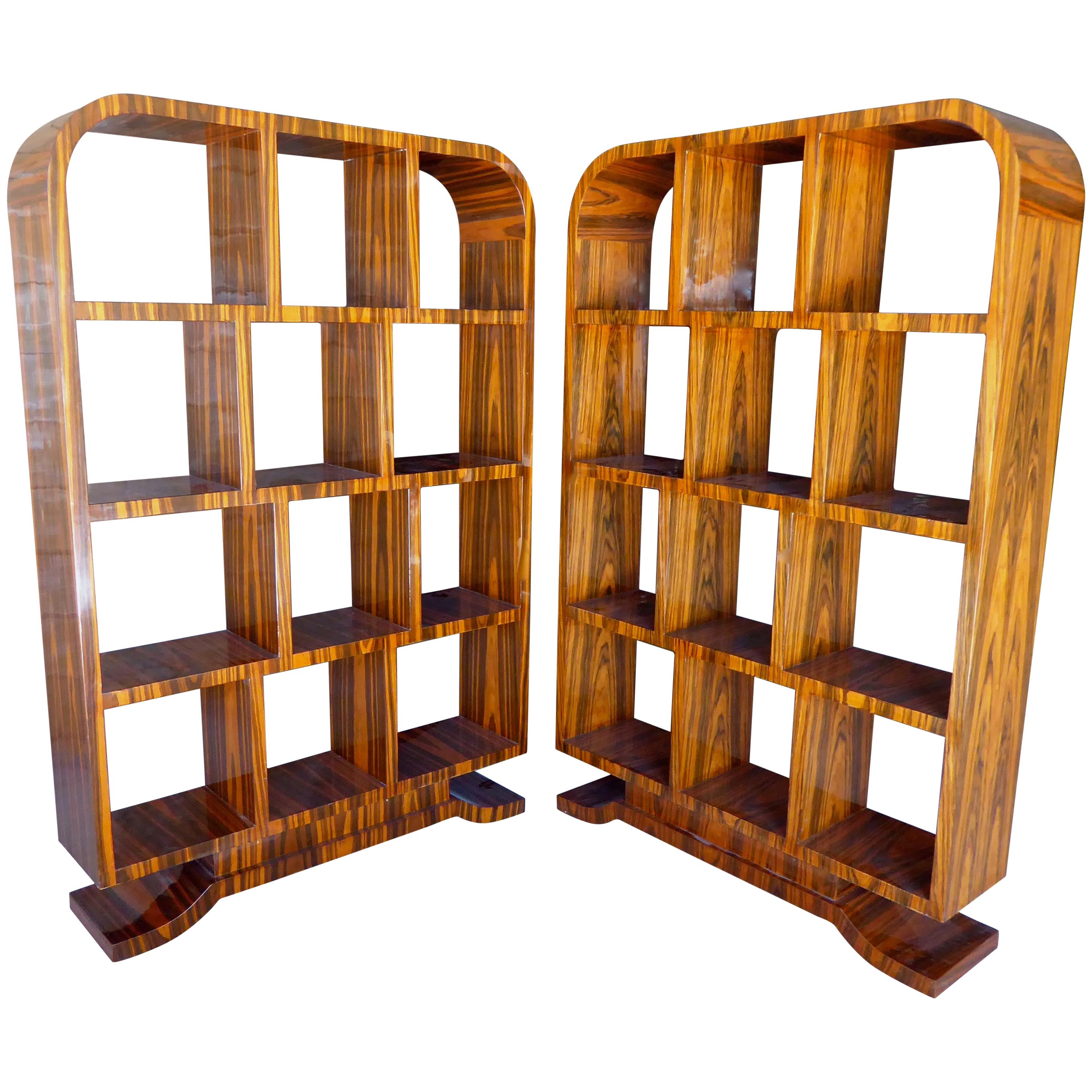 Pair of Art Deco Style Macassar Ebony Book Shelves