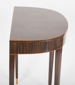 Pair of Art Deco Style Macassar Ebony Demilune Tables with Maple Tipped Feet