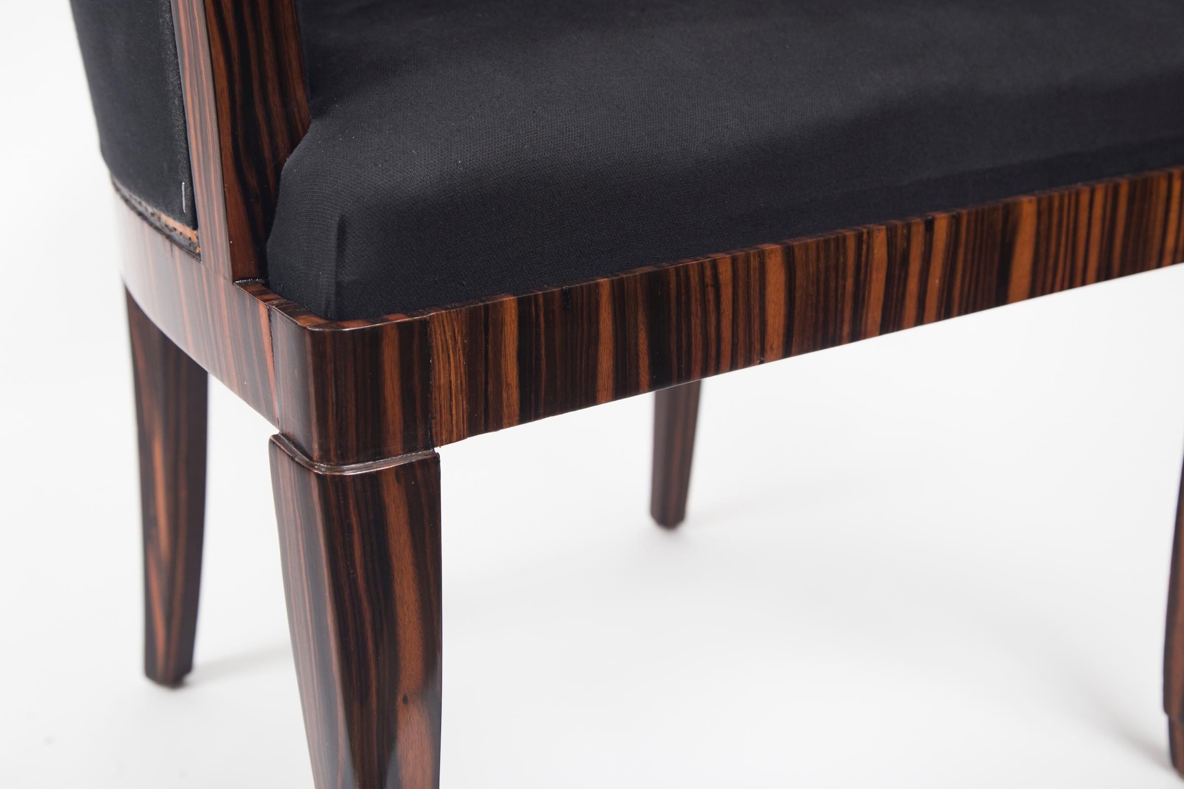 Pair of Art Deco Style Makassar Ebony Upholstered Armchairs 5