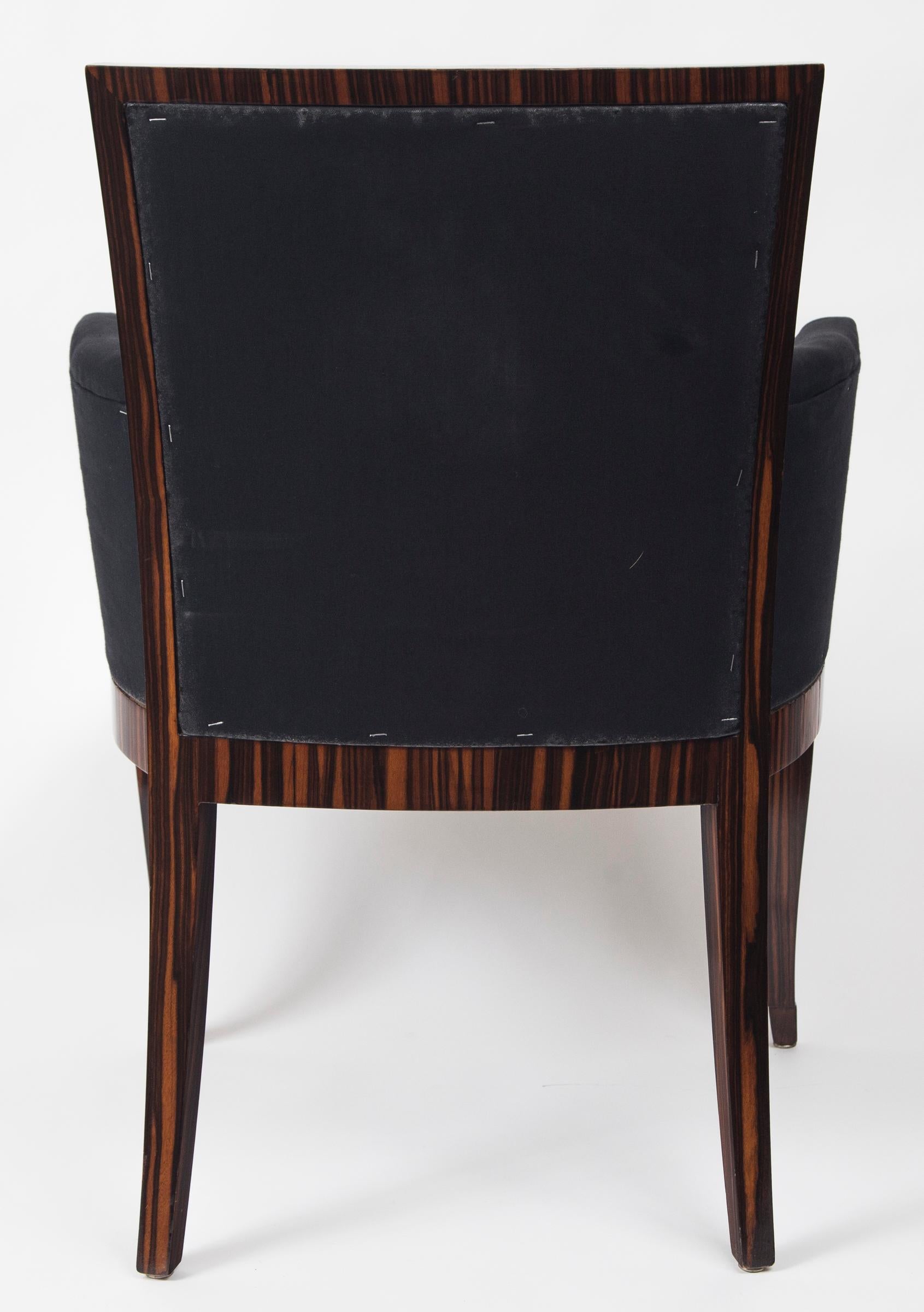 Pair of Art Deco Style Makassar Ebony Upholstered Armchairs In Good Condition In Westport, CT