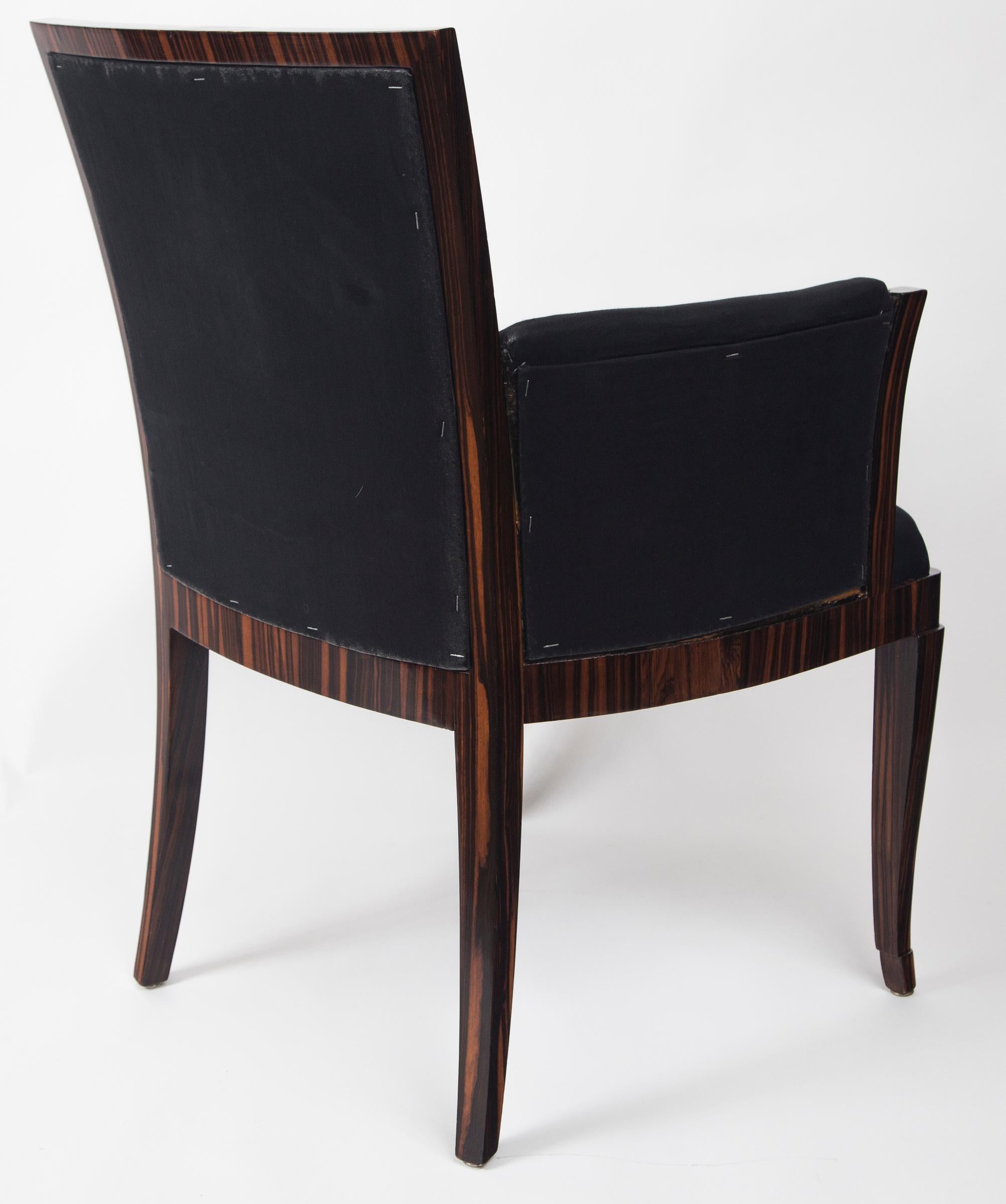 Late 20th Century Pair of Art Deco Style Makassar Ebony Upholstered Armchairs