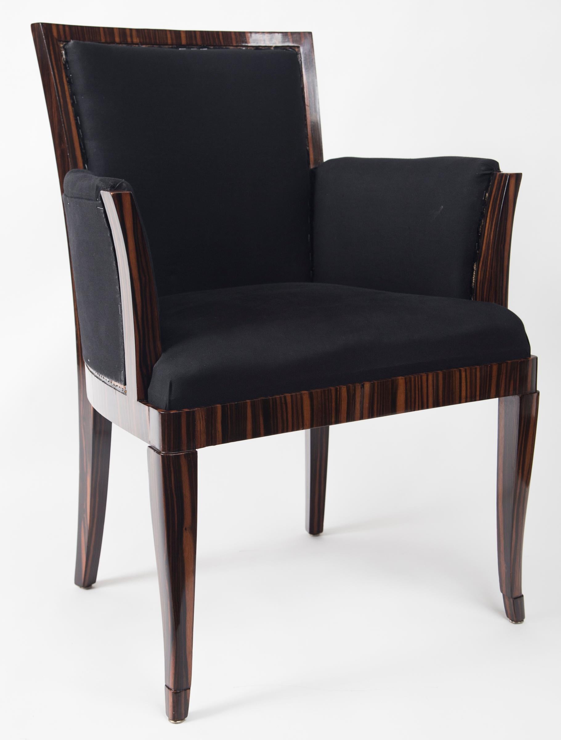 Pair of Art Deco Style Makassar Ebony Upholstered Armchairs 1
