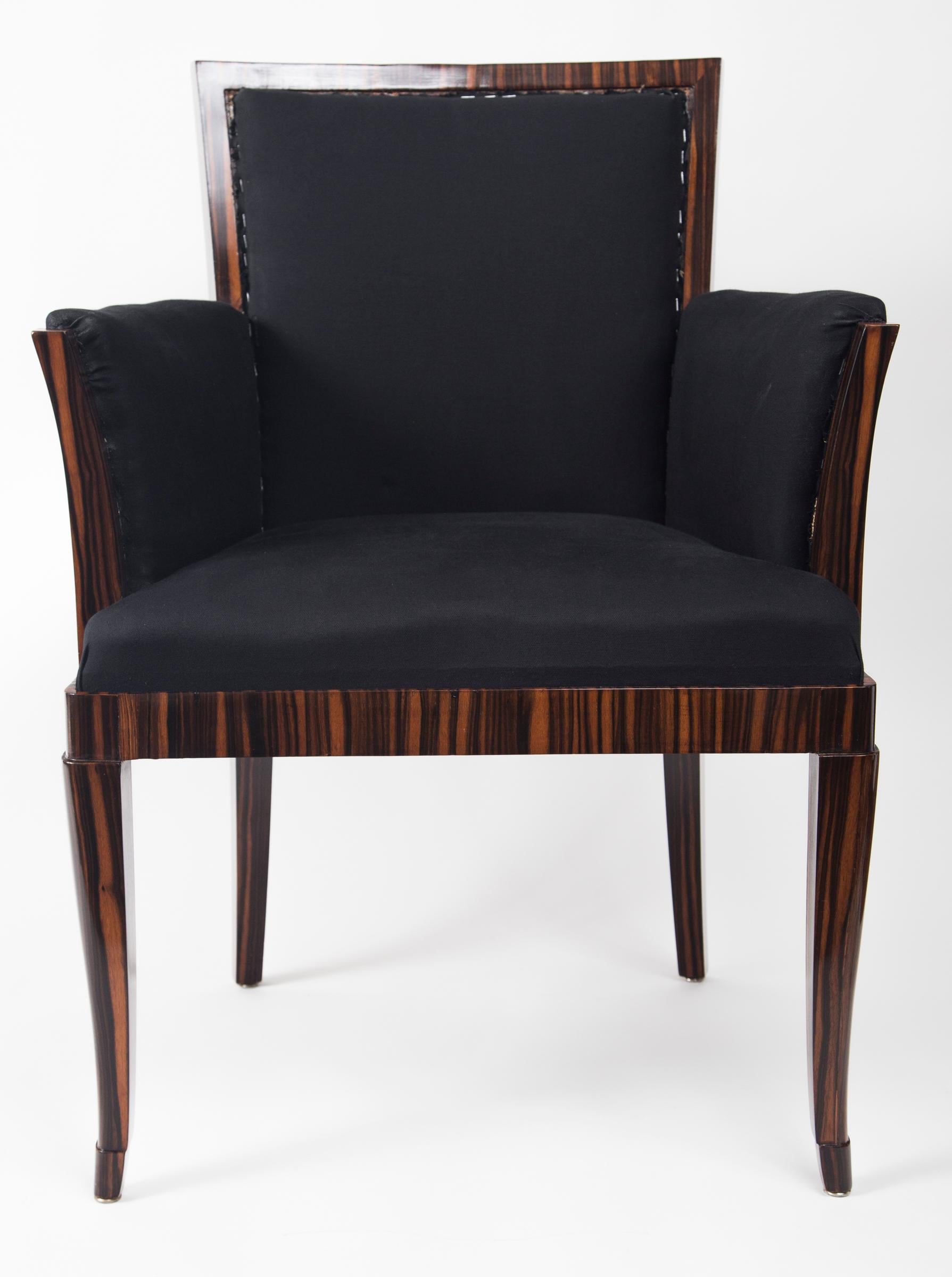 Pair of Art Deco Style Makassar Ebony Upholstered Armchairs 2