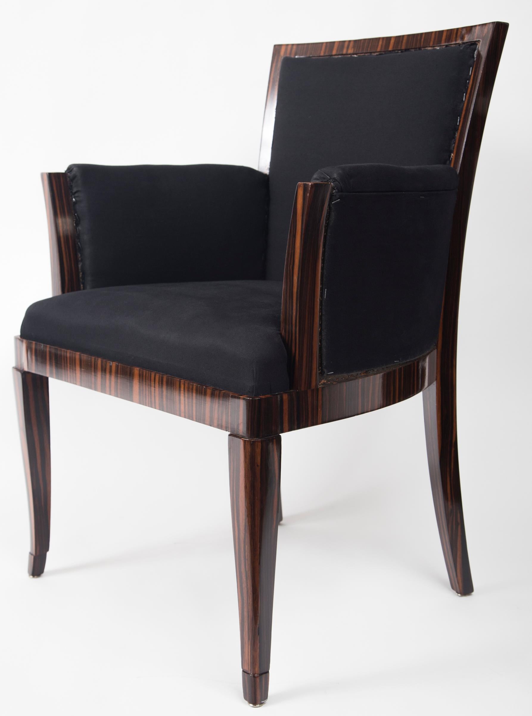 Pair of Art Deco Style Makassar Ebony Upholstered Armchairs 3