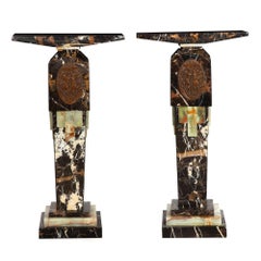 Pair of Art Deco Style Marble & Onyx Pedestals Columns with Bronze Panels