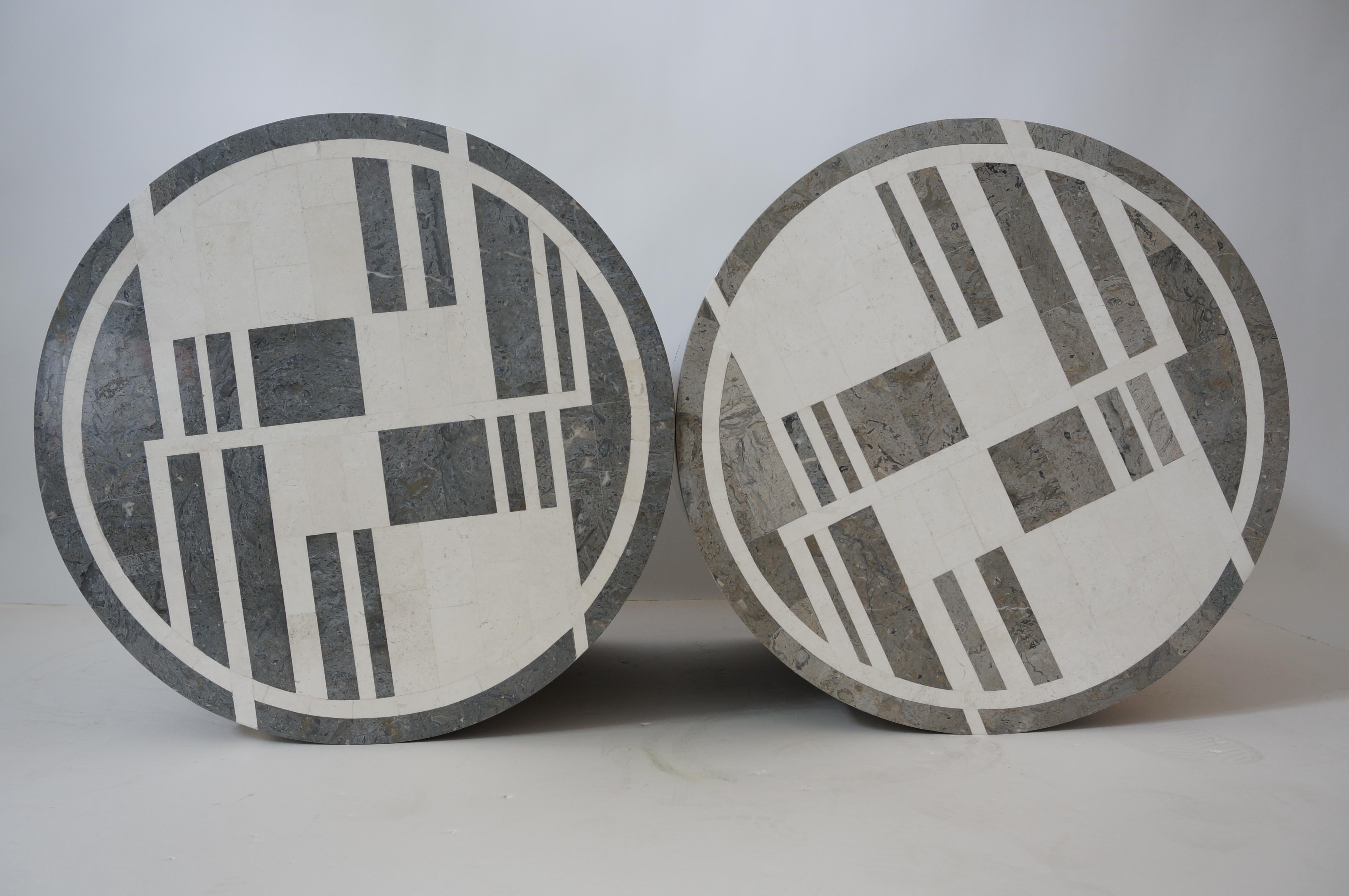 Polished Pair of Art Deco Style Marble Side Tables  For Sale