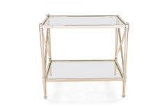 Pair of Art Deco Style Metal Rectangular End/Side Tables with Inlaid Glass Tops