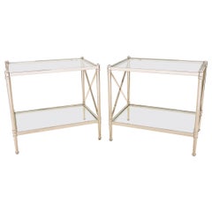 Pair of Art Deco Style Metal Rectangular End/Side Tables with Inlaid Glass Tops Pair of Art Deco Style Metal Rectangular End/Side Tables with Inlaid Glass Tops