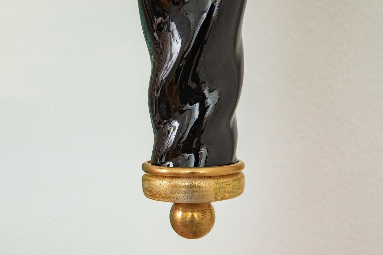 Pair of Art Deco Style Murano Black and Gold Glass Wall Lights, in Stock For Sale 4