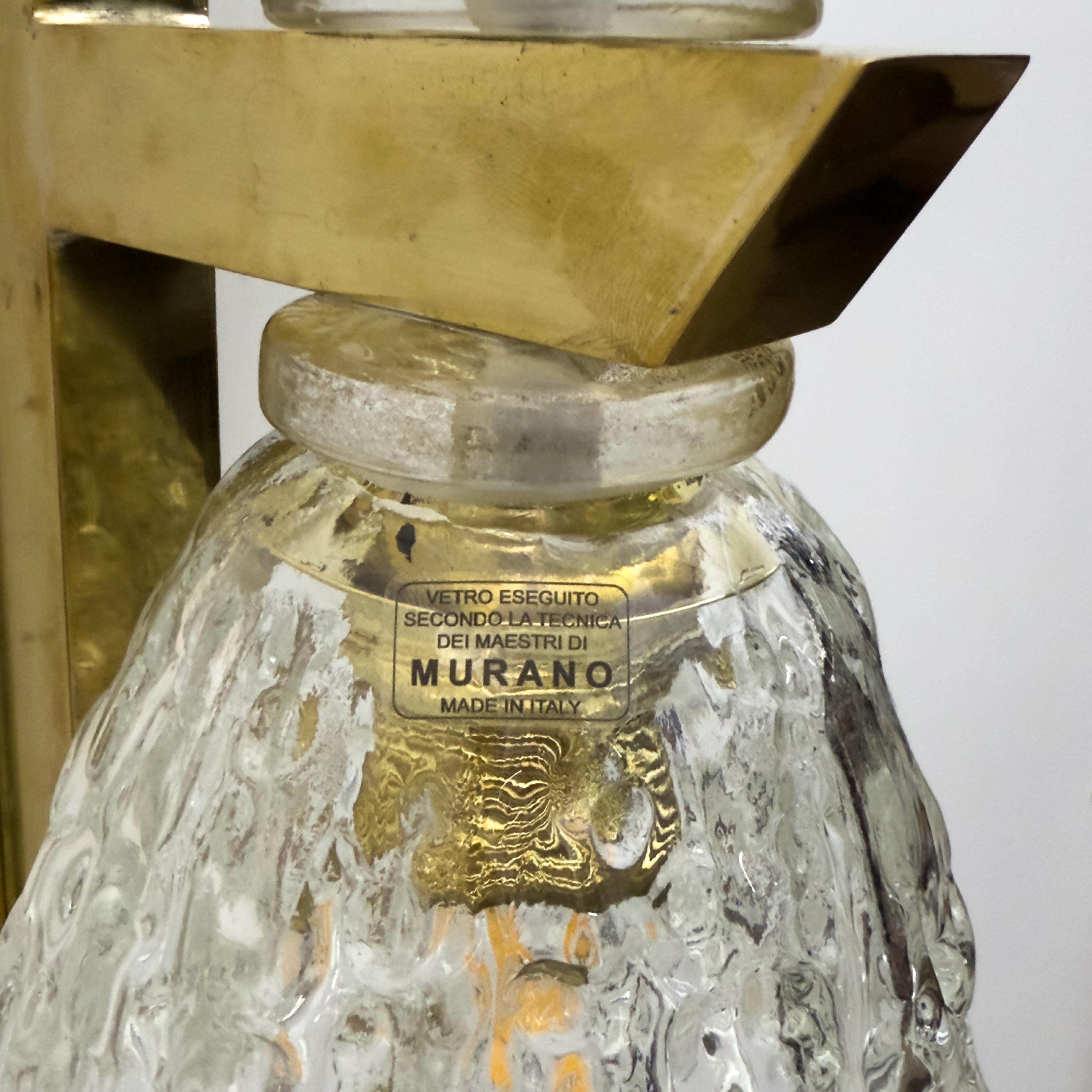 Coppia di lampade in vetro di Murano e ottone in stile Art Déco in vendita 4