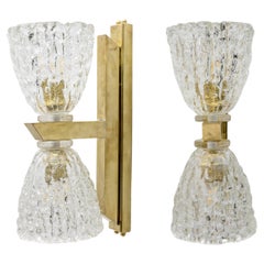 Coppia di lampade in vetro di Murano e ottone in stile Art Déco