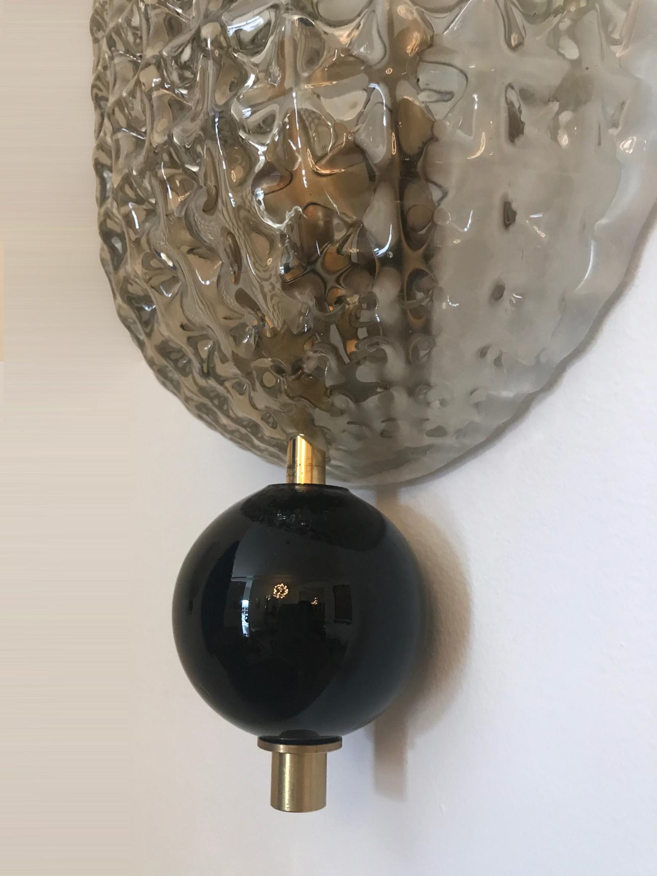 Pair of Art Deco Style Murano Glass Demilune Wall Lights, in Stock For