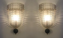 Pair of Art Deco Style Murano Glass Demi Lune Wall Sconces, in Stock