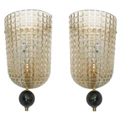 Pair of Art Deco Style Murano Glass Demilune Wall Lights, in Stock
