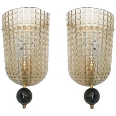 Pair of Art Deco Style Murano Glass Demilune Wall Lights, in Stock